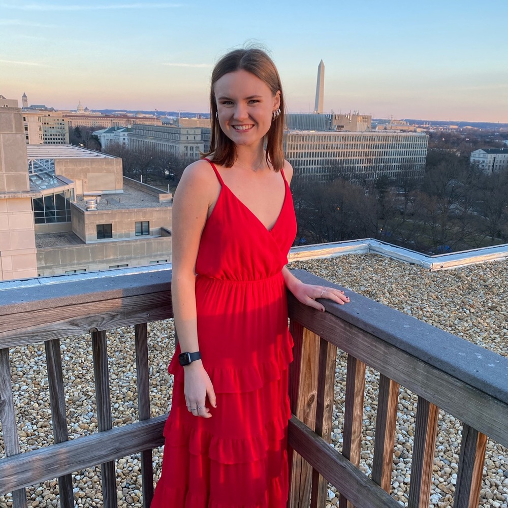 Red floor length dress